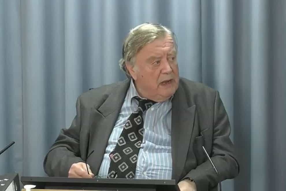 Lord Ken Clarke, who held the position of health minister from 1982 to 1985, giving evidence at the Infected Blood Inquiry (Infected Blood Inquiry/PA)