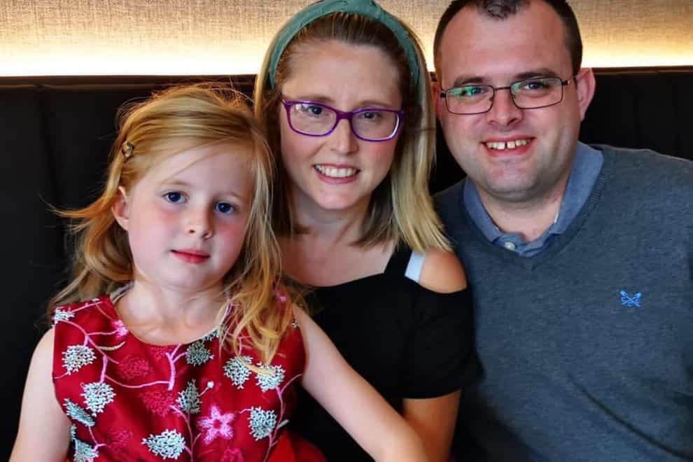 Lee Anne Porteous with daughter Emma, six, and husband Alan (Family handout/PA)