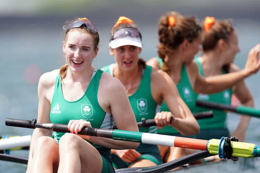 The Irish women’s four look delighted after winning bronze (Mike Egerton/PA)