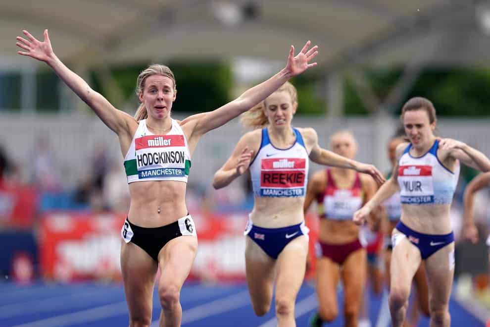 Great Britain’s Keely Hodgkinson beat Jemma Reekie and Laura Muir to the British 800m title. (Martin Rickett/PA)