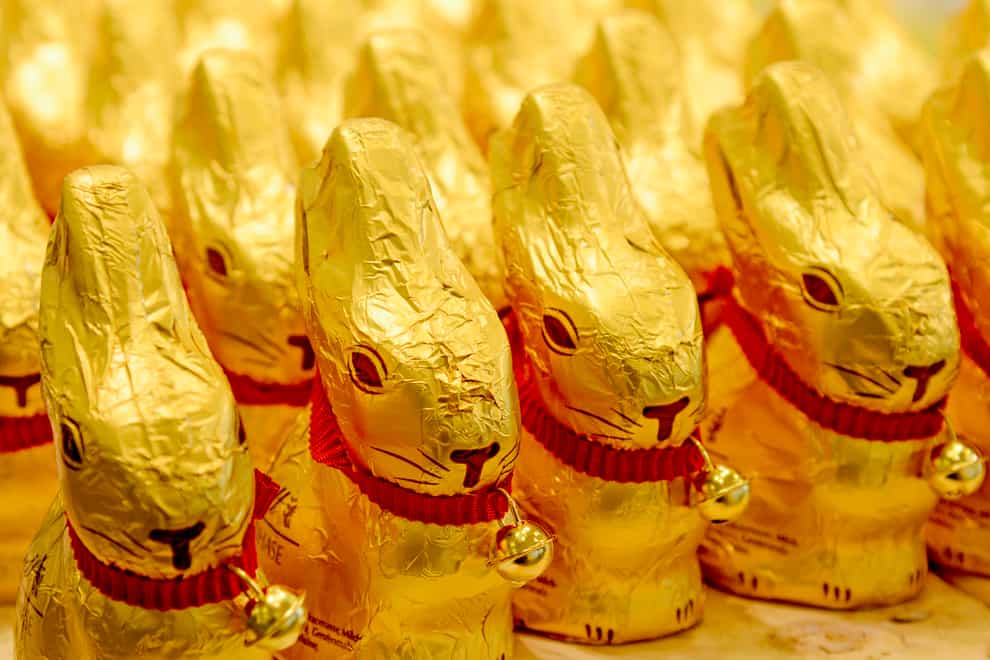 A German federal court ruled the golden shade of the foil wrap on Lindt & Spruengli’s Gold Bunny enjoys protected status (Winfried Rothermel/dpa via AP)
