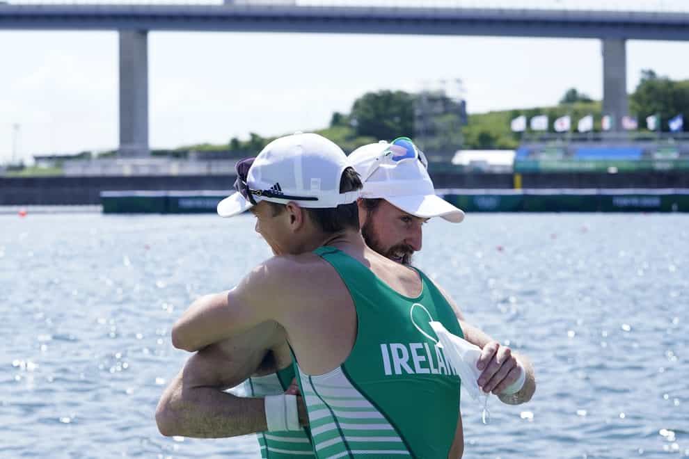 Ireland’s Paul O’Donovan and Fintan McCarthy celebrate victory in the lightweight double sculls at Tokyo 2020 (Danny Lawson/PA)