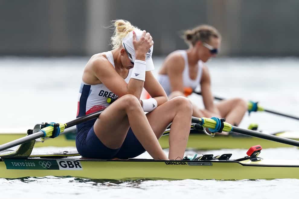 Great Britain’s Victoria Thornley reacts after finishing fourth in the women’s single sculls (Mike Egerton/PA)