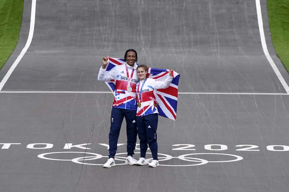 Beth Shriever and Kye Whyte celebrate on the track (Danny Lawson/PA)