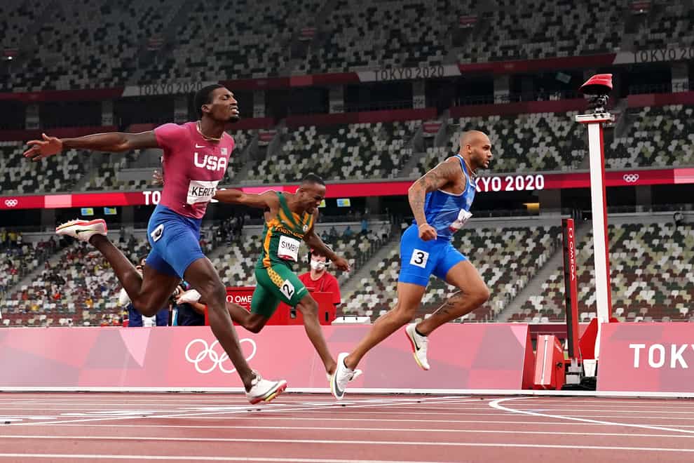Italy’s Lamont Marcell Jacobs wins the 100m in Tokyo. (Martin Rickett/PA)