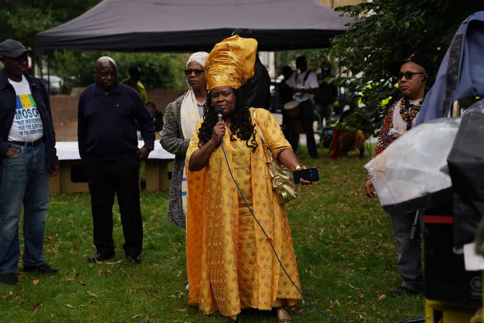 Esther Stanford-Xosei speaks at the Emancipation Day gathering at Max Roach Park in Brixton (Steve Parsons/PA)