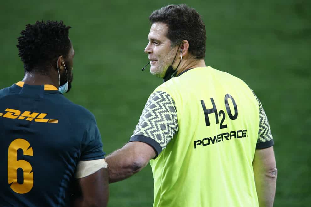 South Africa’s director of rugby Rassie Erasmus (right) is to face an independent misconduct hearing (Steve Haag/PA)