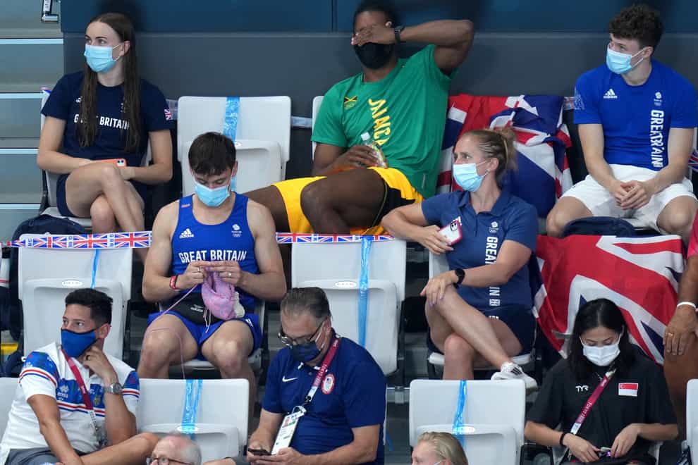 Tom Daley has been spotted knitting in the stands in Tokyo (Joe Giddens/PA)