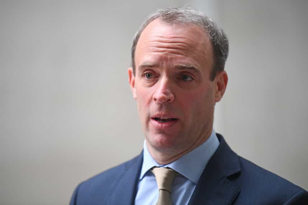 Foreign Secretary Dominic Raab speaks to the media outside BBC Broadcasting House in central London after his appearance on the BBC1 current affairs programme, The Andrew Marr Show.