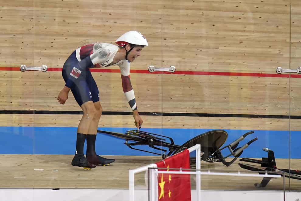 Charlie Tanfield crashed in the velodrome (Danny Lawson/PA)