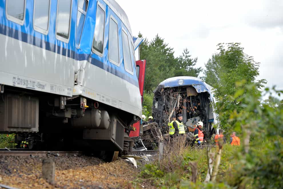The Western Express Train collided with a passenger train near the village of Milavce in the Czech Republic (Miroslav Chaloupka/CTK Photo via AP)