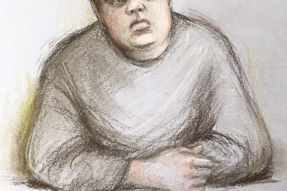 Court artist sketch of Matthew Selby appearing at Mold Crown Court charged with the murder of his sister Amanda (Elizabeth Cook/PA)