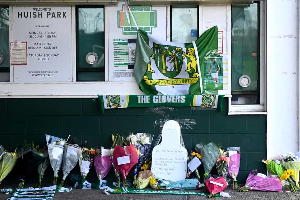 Tributes were laid outside Huish Park following his death (Simon Galloway/PA)
