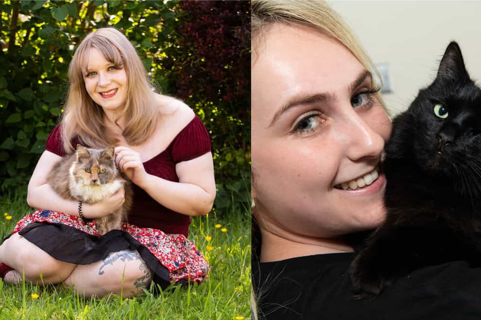 Penelope the cat with owner Zoe Elliott and Mikey the cat with his owner Jessica (Laura Dale and Jeff Spicer/PA)