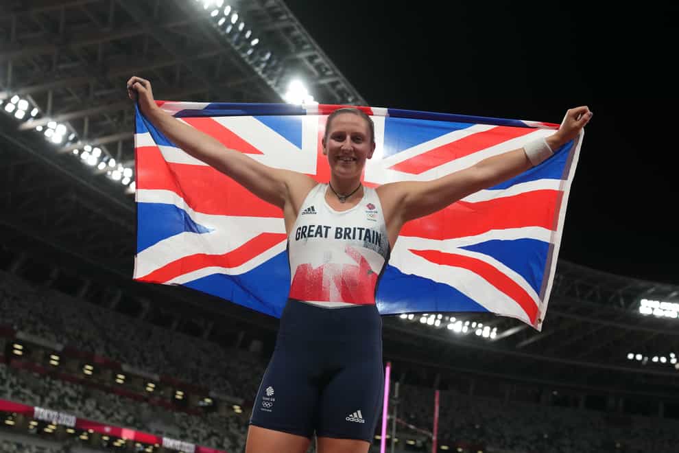Great Britain’s Holly Bradshaw celebrates pole vault bronze (Martin Rickett/PA)