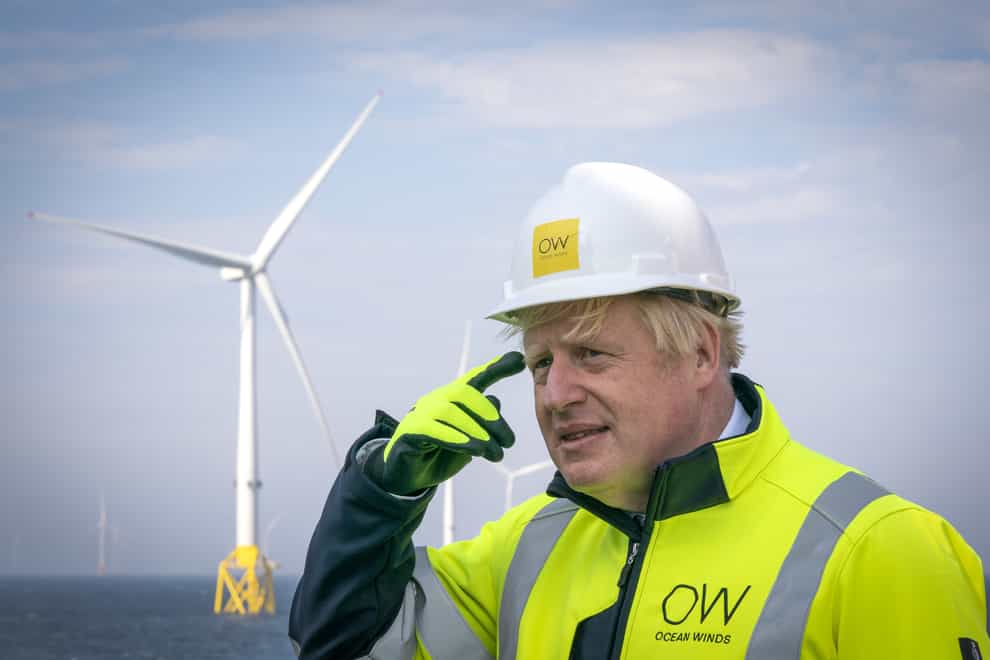 Prime Minister Boris Johnson on board the Esvagt Alba during a visit to the Moray Offshore Windfarm East, off the Aberdeenshire coast (Jane Barlow/PA)