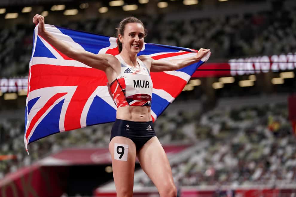 Great Britain’s Laura Muir celebrates after winning the silver medal (Martin Rickett/PA)