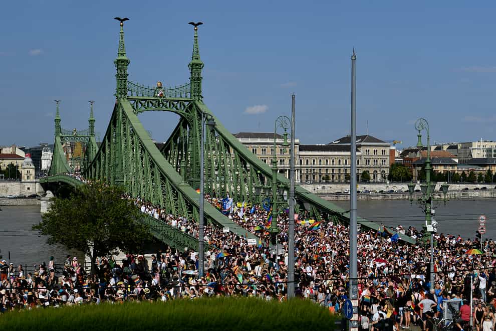A gay pride parade in Budapest, Hungary (Anna Szilagyi/AP)