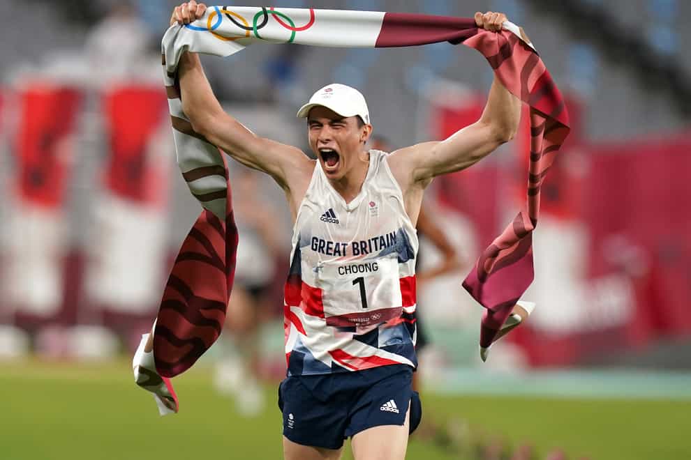 Joe Choong celebrates the gold medal (Adam Davy/PA)