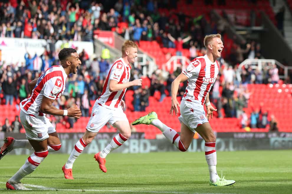 Stoke City’s Sam Surridge (right) celebrates (Barrington Coombs/PA)