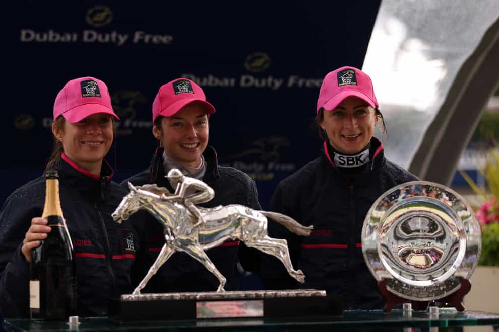 The Ladies Team with the Shergar Cup trophy (Steven Paston/PA)