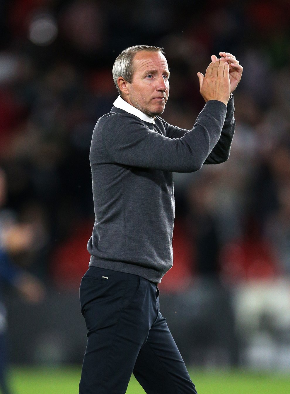 Birmingham City manager Lee Bowyer applauds the fans after the final whistle (Nigel French/PA)
