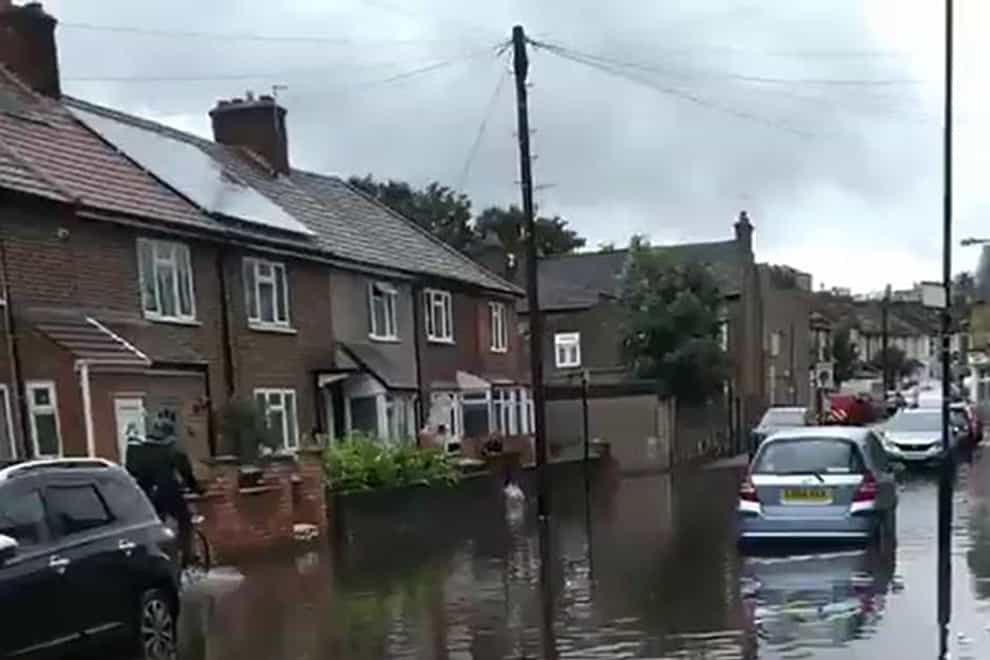 Flooding in Sturges Avenue, Walthamstow after heavy rain in London (@StrangeViolet/PA)