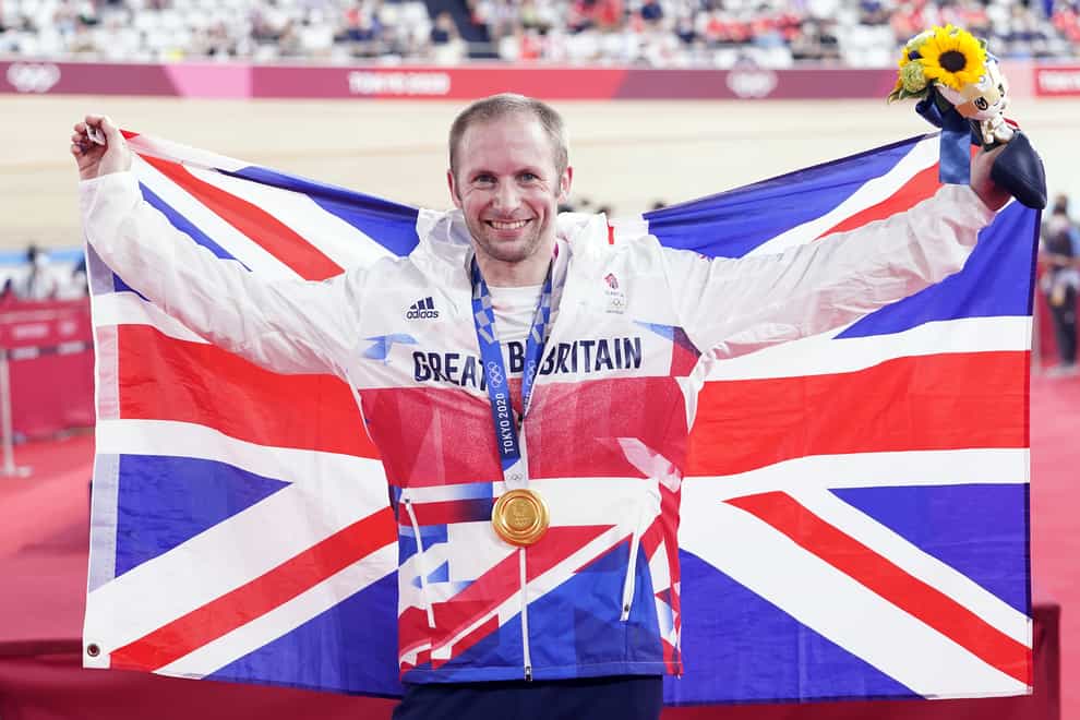 Jason Kenny celebrates with his seventh gold medal (Danny Lawson/PA)