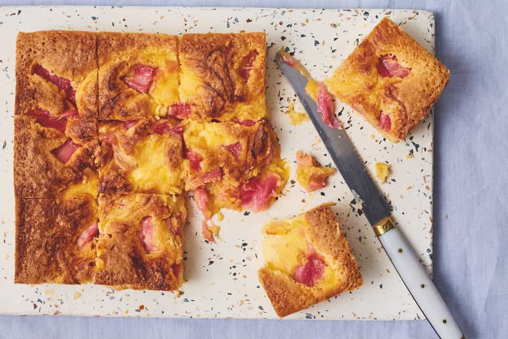 Undated Handout Photo of rhubarb and custard blondies from Jane’s Patisserie by Jane Dunn, published by Ebury Press. See PA Feature FOOD Jane. Picture credit should read: Ellis Parrinder/PA. WARNING: This picture must only be used to accompany PA Feature FOOD Jane.