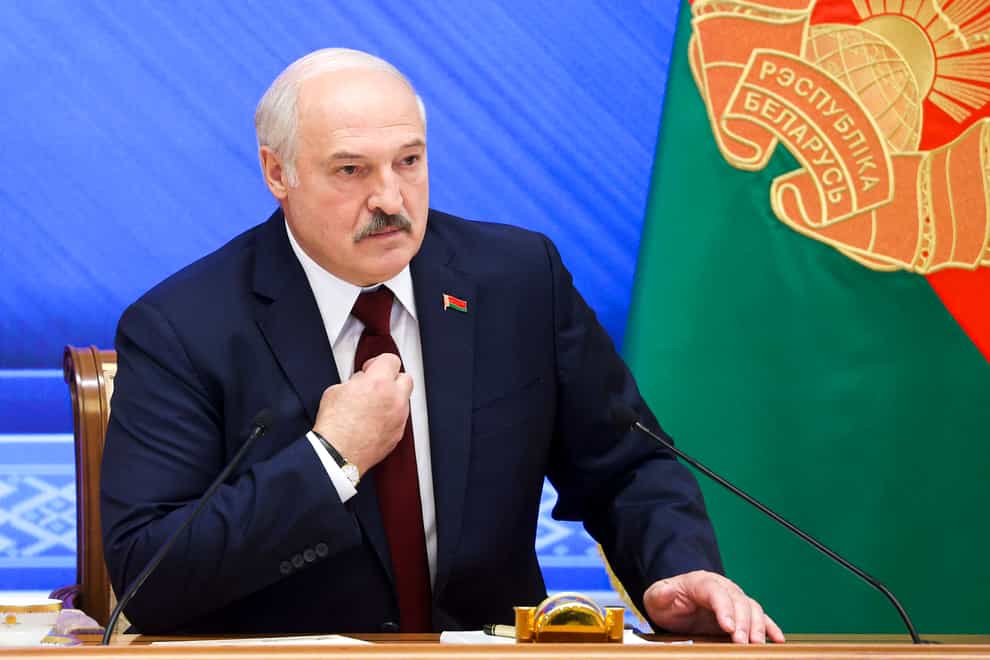 Belarusian President Alexander Lukashenko speaks during an annual press conference in Minsk, Belarus (Nikolay Petrov/BelTA photo via AP)