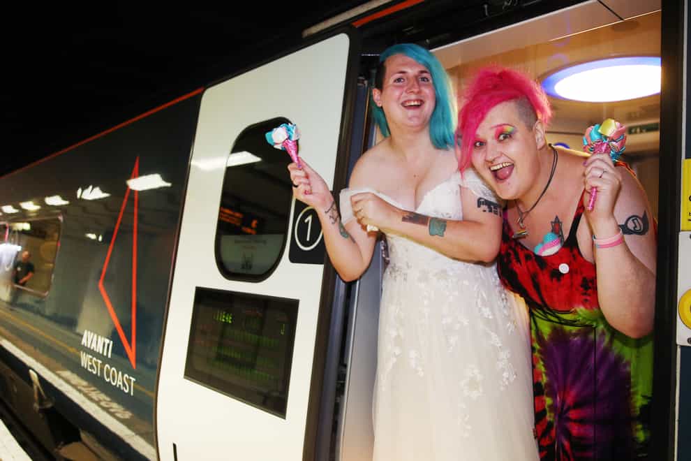 Jane Magnet (right) and Laura Dale after their wedding (Joe Pepler/PinPep)