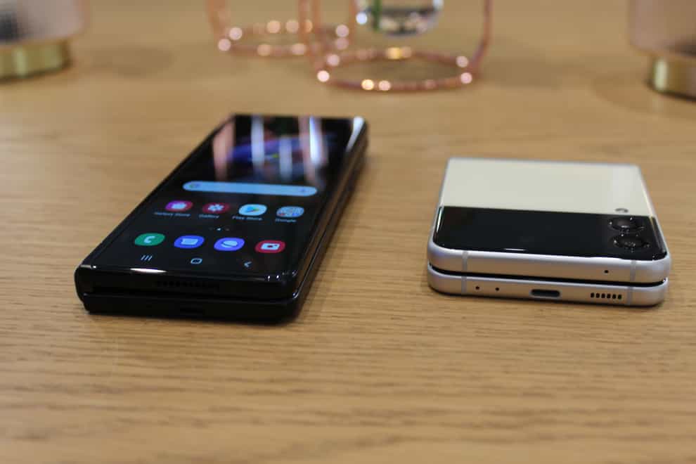 The Samsung Galaxy Z Fold3 and Flip3 smartphones (Martyn Landi/PA)