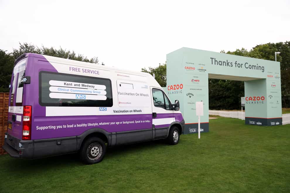 A ‘vaccination on wheels’ Covid-19 clinic which will be offering first and second doses of AstraZeneca and Pfizer jabs to people aged 18 and over at the Cazoo Classic at the London Golf Club in Ash, Kent (Steve Paston/PA)