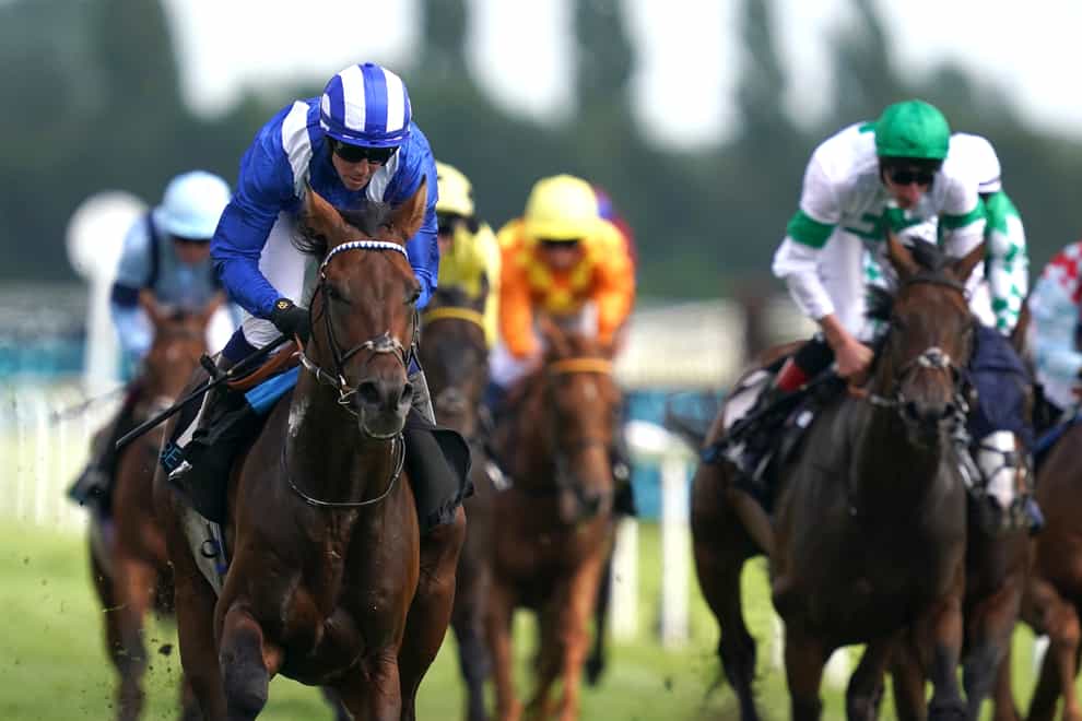 Hukum (left) stamps his authority to win the BetVictor Geoffrey Freer Stakes at Newbury (John Walton/PA)