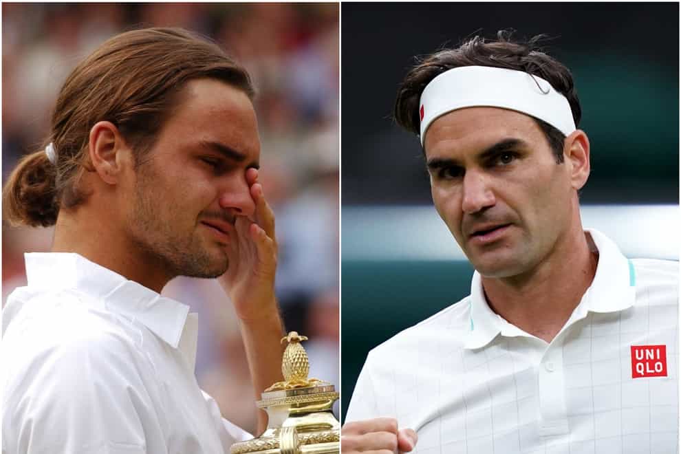 Roger Federer in 2003 (left) and 2021 (Rebecca Naden/John Walton/PA).