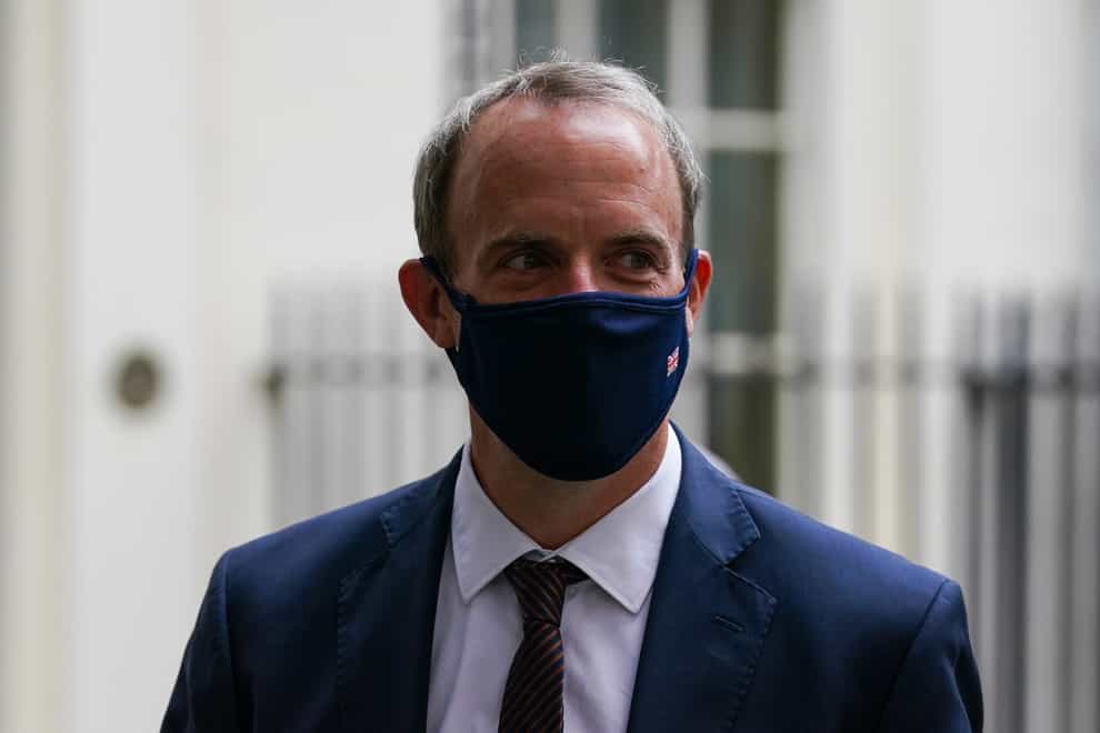 Foreign Secretary Dominic Raab leaving 10 Downing Street after attending a Cobra meeting on Monday (Kirsty O’Connor/PA)