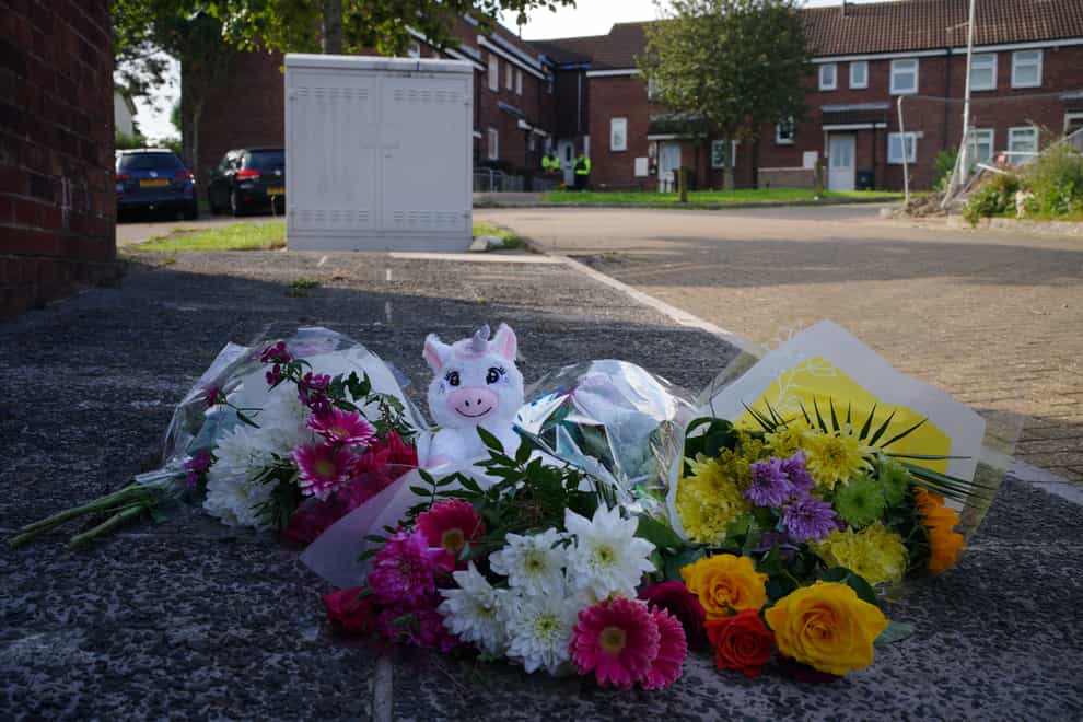Floral tributes left in Biddick Drive, Keysham, in Plymouth, Devon, where five people were killed by gunman Jake Davison (Ben Birchall/PA)