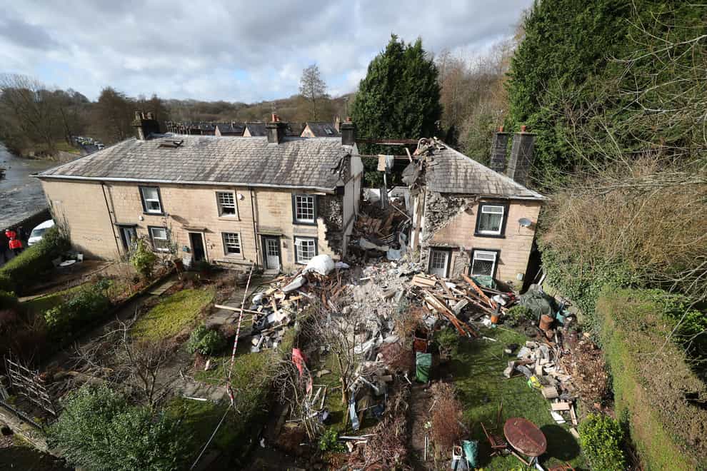 The scene in Ramsbottom, Bury, Greater Manchester, where the body of a woman was found after a house collapsed (Peter Byrne/PA)