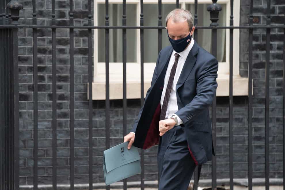 Foreign Secretary Dominic Raab in Downing Street, London (Stefan Rousseau/PA)