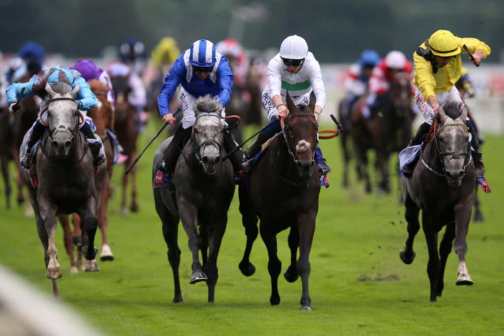 Valley Forge (white and green colours) wins the Sky Bet Melrose Handicap at York (Nigel French/PA)