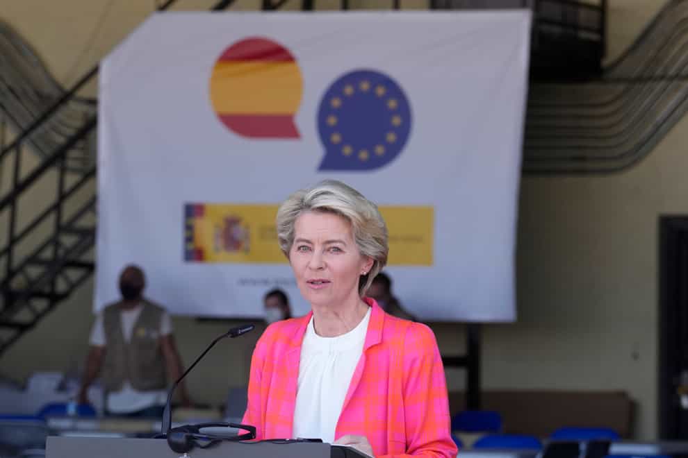 EU Commission president Ursula von der Leyen at the Torrejon military airbase in Madrid (Paul White/AP)
