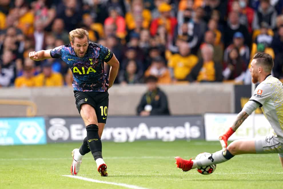 Harry Kane has a shot saved by Wolves keeper Jose Sa during his substitute appearance for Tottenham at Molineux (David Davies/PA Images).