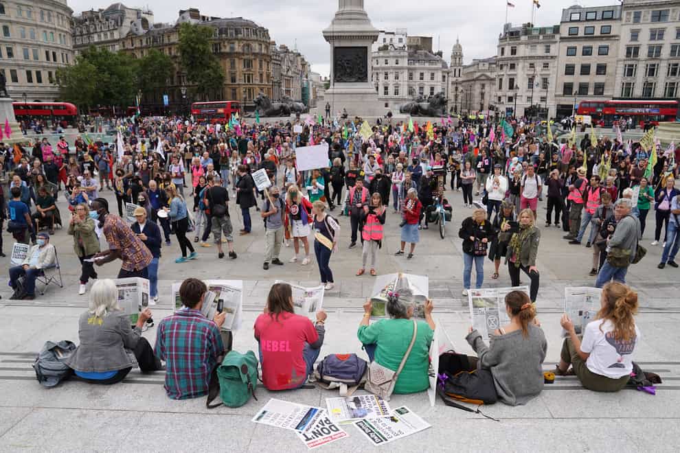 Members of Extinction Rebellion in Trafalgar Square at the beginning of a planned two weeks of action from the climate change protest group (Stefan Rousseau/PA)