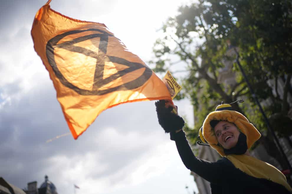 Demonstrators during a protest by members of Extinction Rebellion on Whitehall (PA)