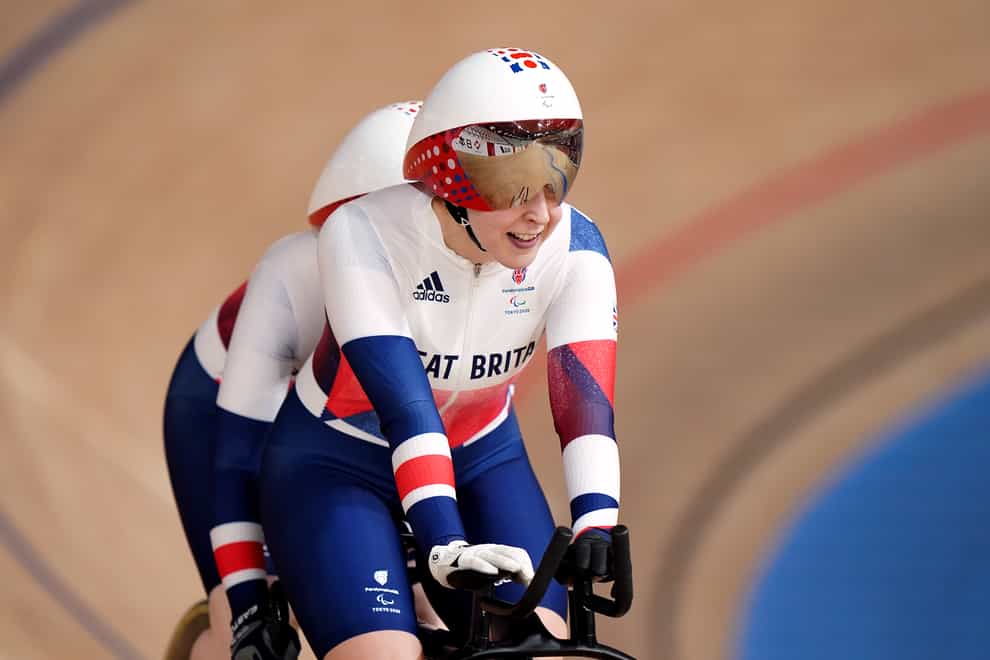 Great Britain’s Aileen McGlynn and pilot Helen Scott compete in the Women’s B 1000m Time Trial (Tim Goode/PA)