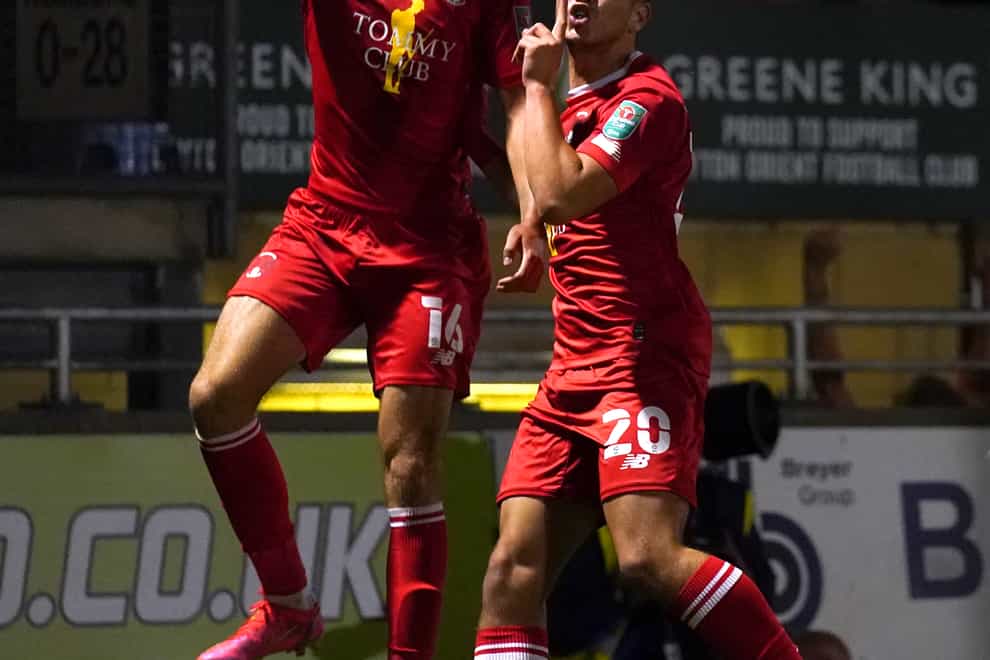 Leyton Orient’s Aaron Drinan, left, is a doubt for the Bradford game (Jonathan Brady/PA)