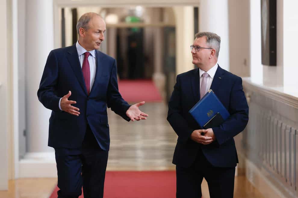 DUP leader Sir Jeffrey Donaldson (right) meeting Taoiseach Michael Martin at Government Buildings, Dublin (Julien Behal/PA)