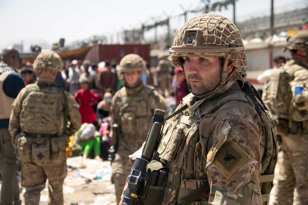 Members of the UK Armed Forces who continue to take part in the evacuation of entitled personnel from Kabul airport. (LPhot Ben Shread/MoD/PA)