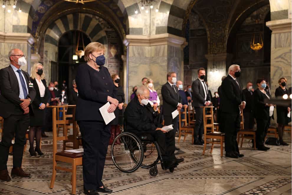 German Chancellor Angela Merkel led the dignitaries (AP)