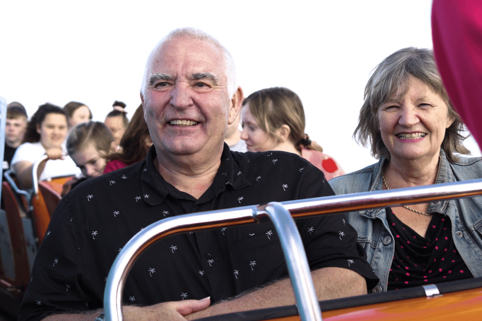 Christine and Peter Draper after their trip on the rollercoaster.(Jaydn Johnson/PA)